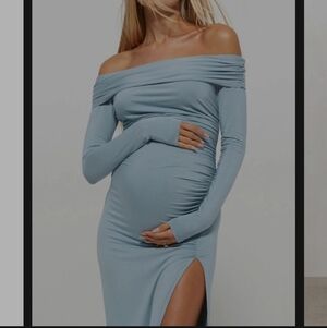 Chic Off-Shoulder Maternity Dress in Light Blue